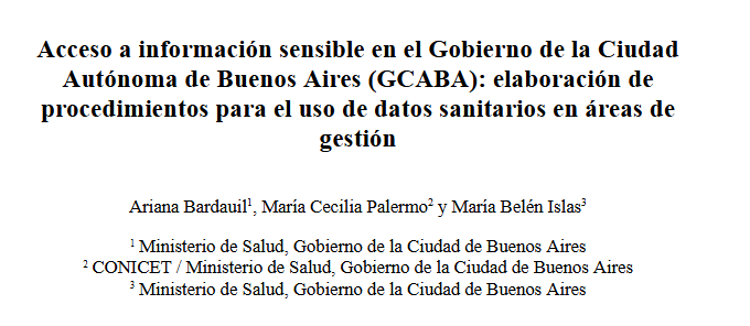 Acceso a información sensible en el Gobierno de la Ciudad Autónoma de Buenos Aires (GCABA): elaboración de procedimientos para el uso de datos sanitarios en áreas de gestión